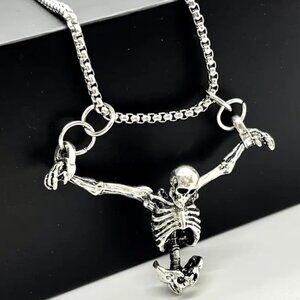 Skeleton Necklace Hanging Stainless Torture Handcuffs Goth Punk Edgy Rock chain